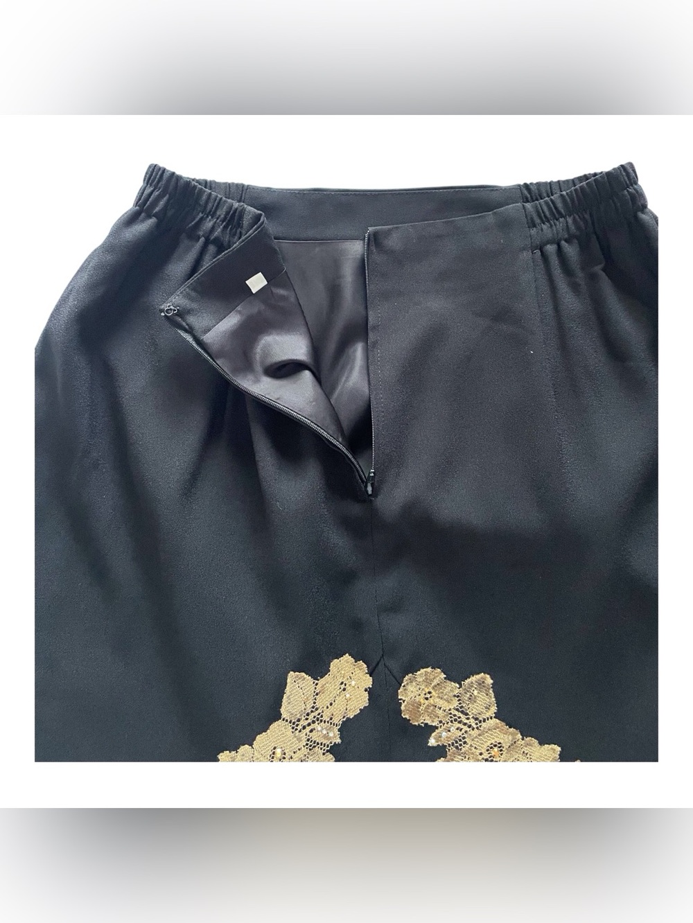 Vintage Black Maxi Skirt with Gold Floral Embroidered,12 - Picture 4 of 9